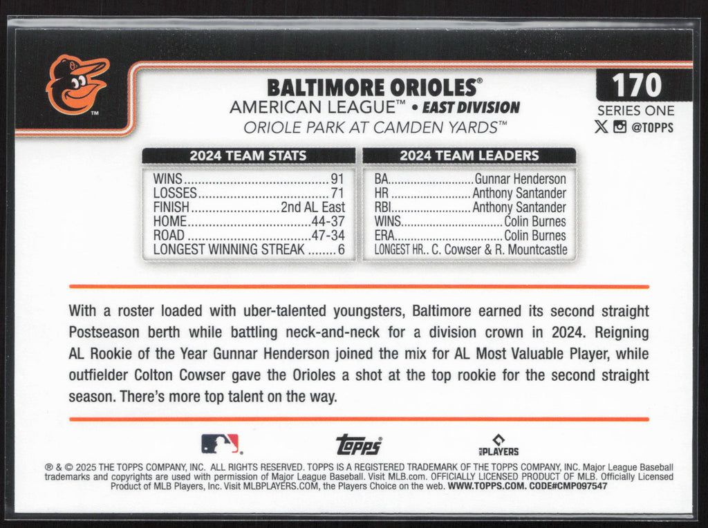 2025 Topps #170 Baltimore Orioles