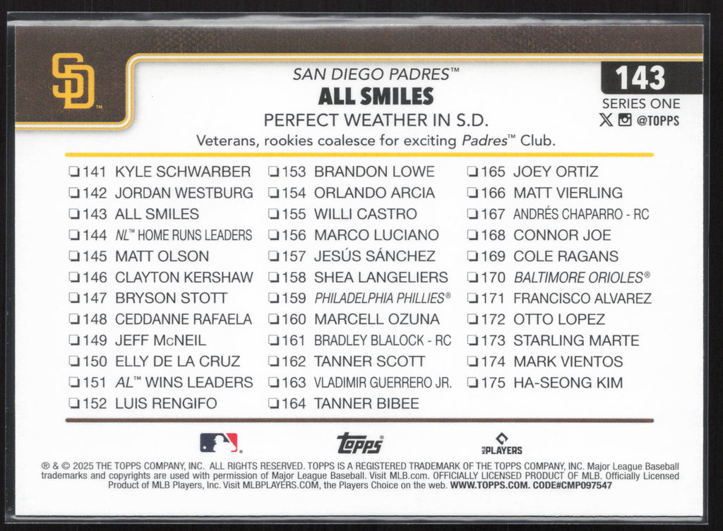 2025 Topps #143 All Smiles: Perfect Weather in S.D.