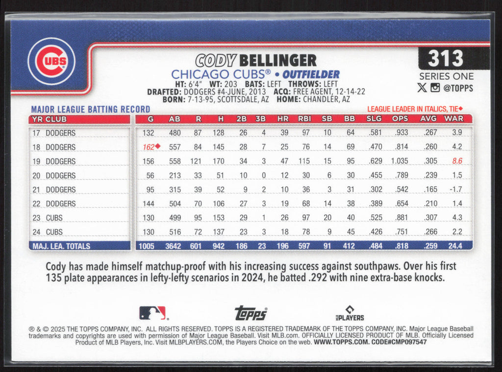 2025 Topps #313 Cody Bellinger