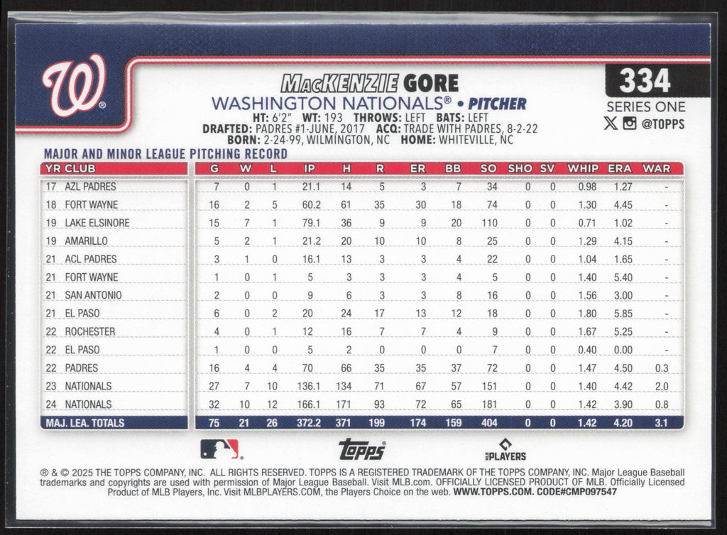2025 Topps #334 MacKenzie Gore