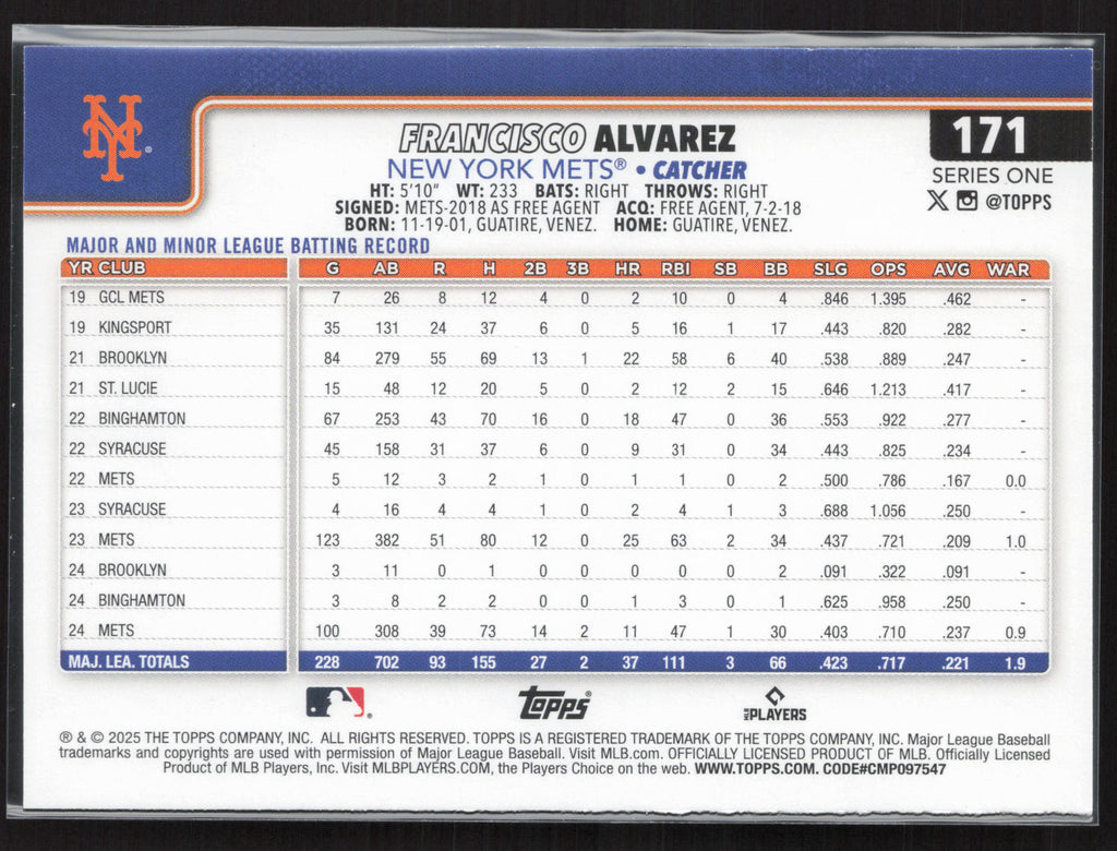 2025 Topps #171 Francisco Alvarez