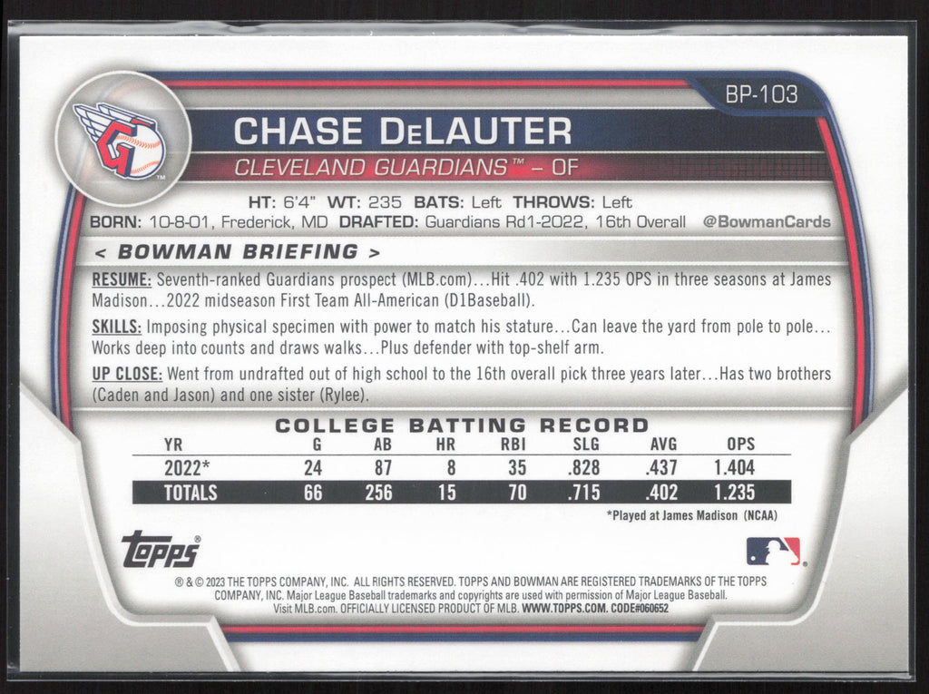 2023 Bowman #BP-103 Chase DeLauter Prospects