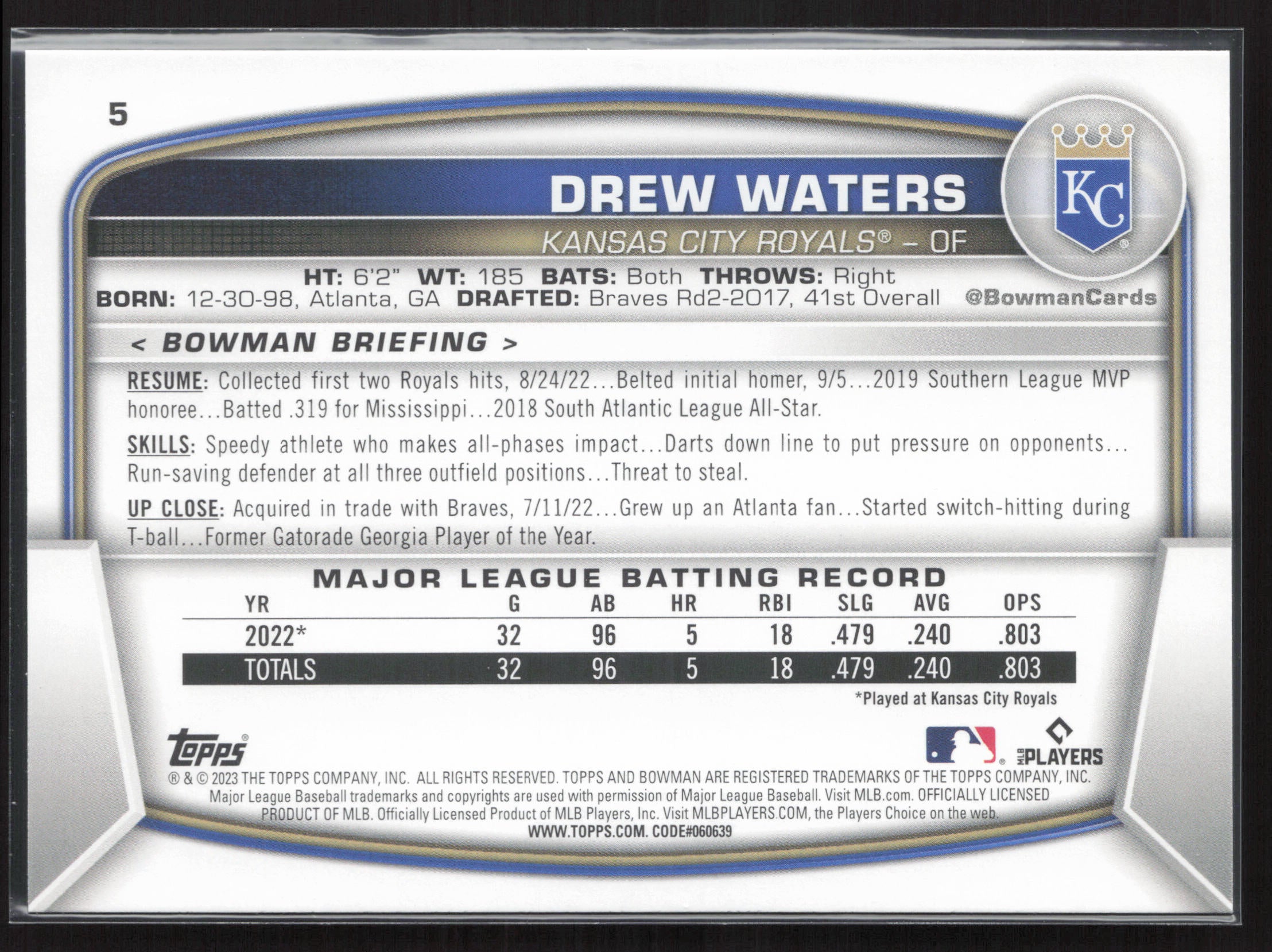 2023 Bowman #5 Drew Waters