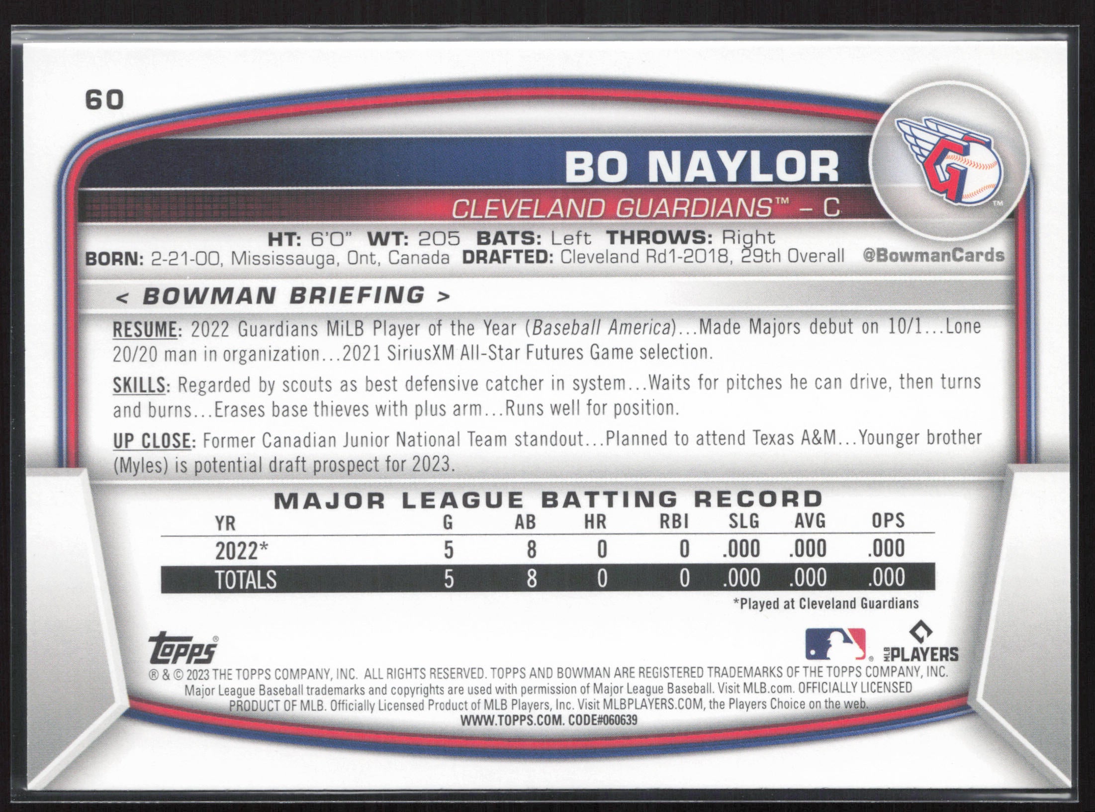 2023 Bowman #60 Bo Naylor