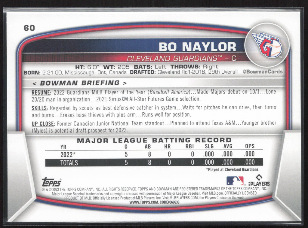 2023 Bowman #60 Bo Naylor