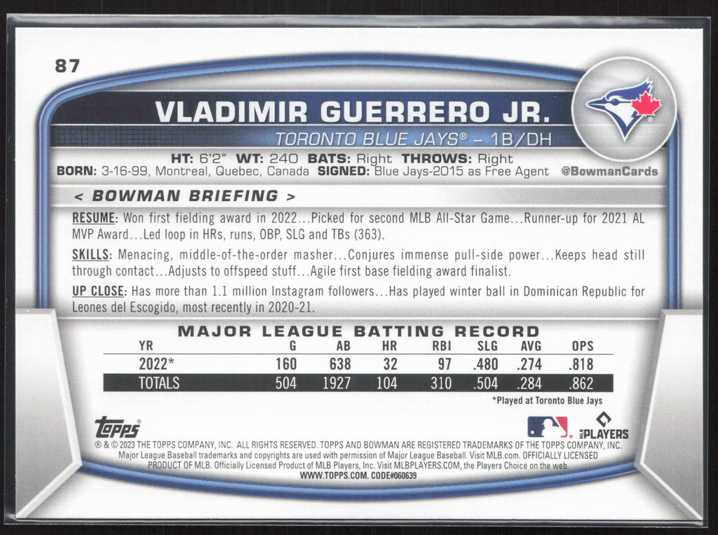 2023 Bowman #87 Vladimir Guerrero Jr.