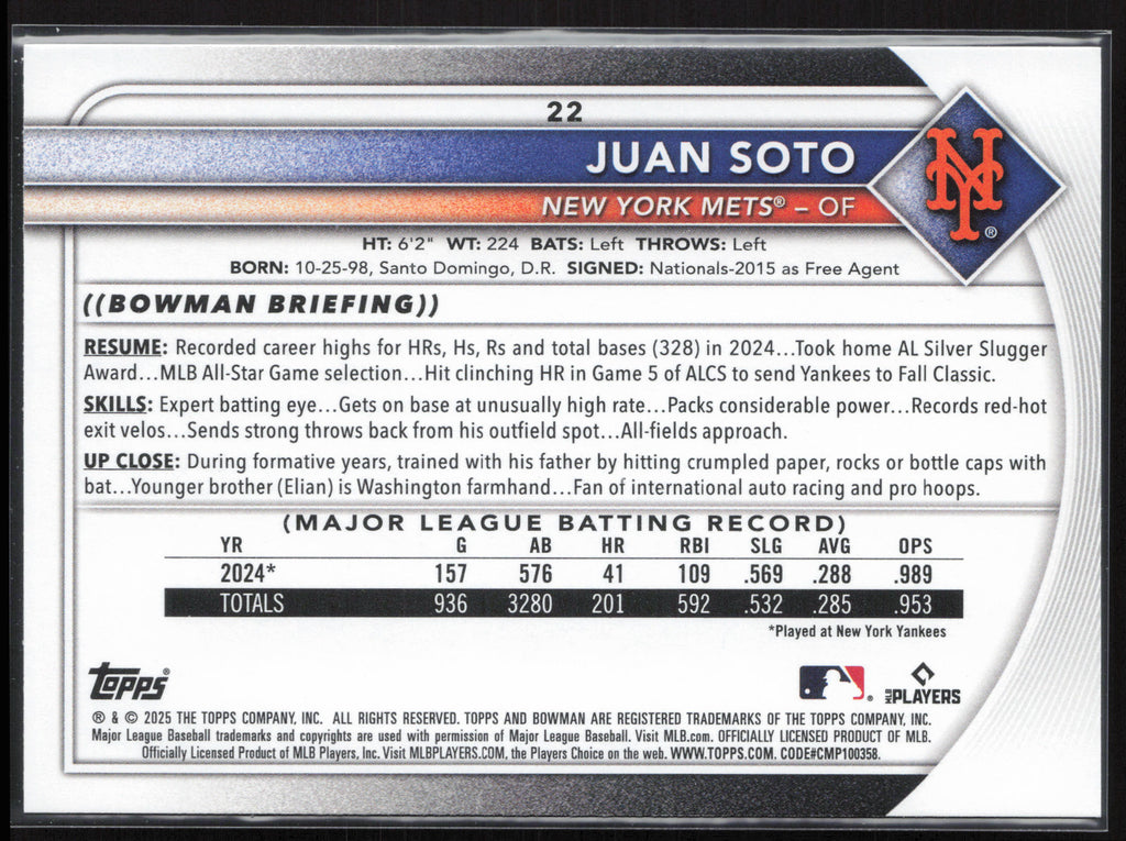 2025 Bowman #22 Juan Soto