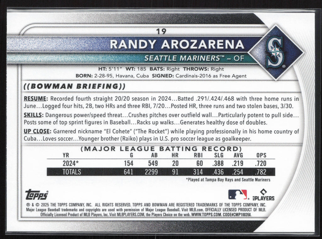 2025 Bowman #19 Randy Arozarena