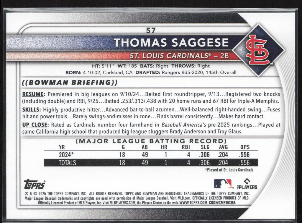 2025 Bowman #57 Thomas Saggese