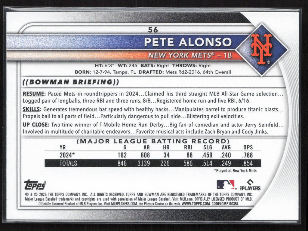 2025 Bowman #56 Pete Alonso