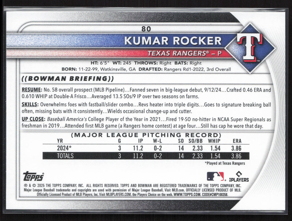 2025 Bowman #80 Kumar Rocker
