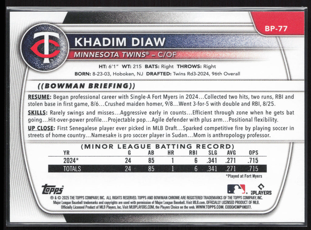 2025 Bowman #BP-77 Khadim Diaw Prospects