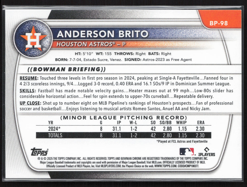 2025 Bowman #BP-98 Anderson Brito Prospects