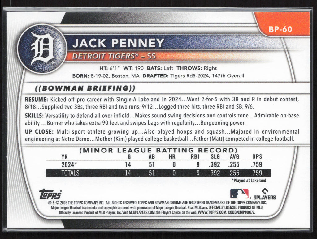 2025 Bowman #BP-60 Jack Penney Prospects