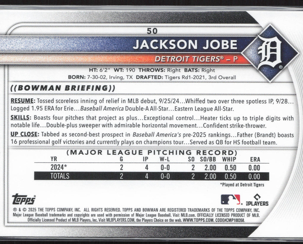 2025 Bowman #50 Jackson Jobe
