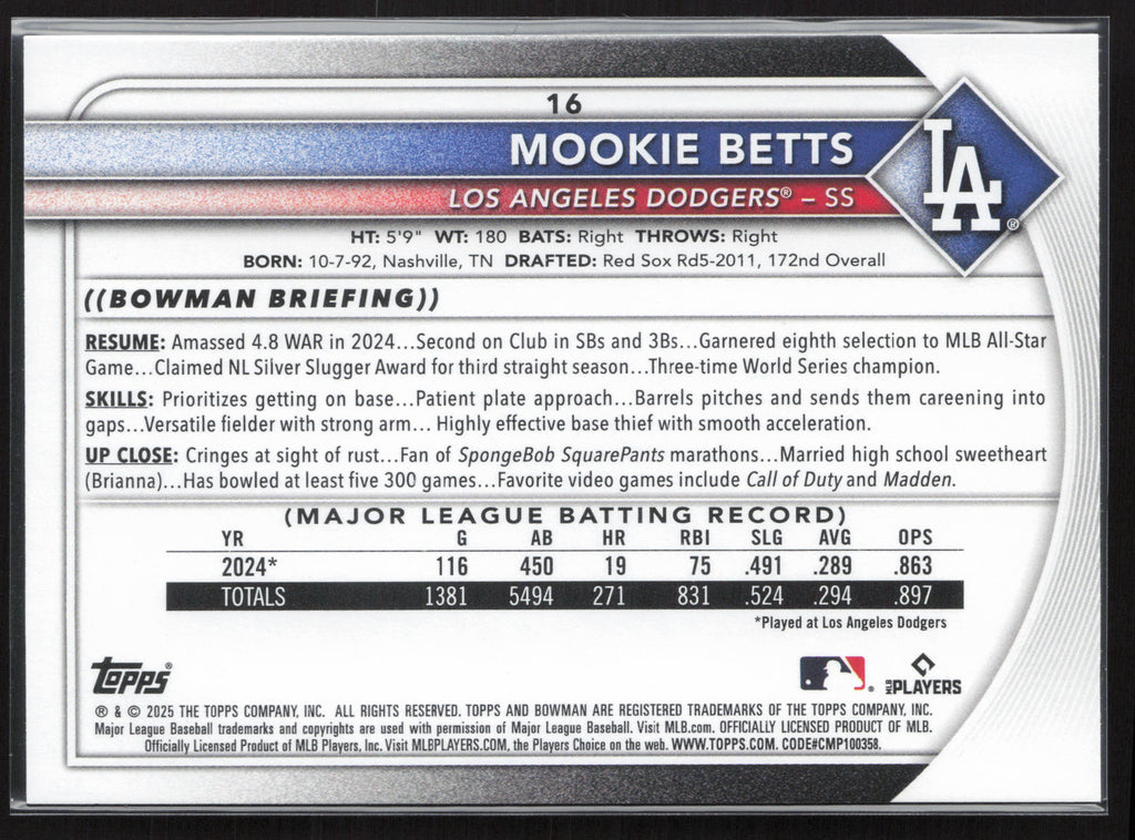 2025 Bowman #16 Mookie Betts