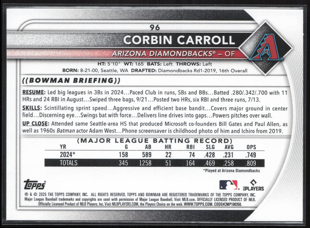 2025 Bowman #96 Corbin Carroll