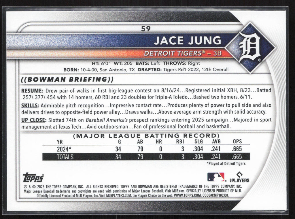 2025 Bowman #59 Jace Jung