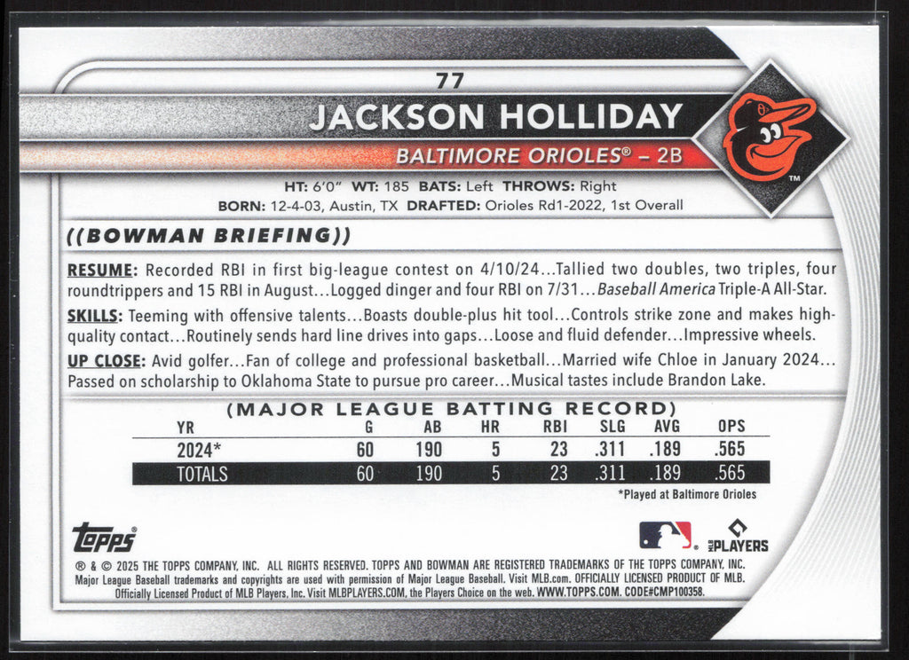 2025 Bowman #77 Jackson Holliday