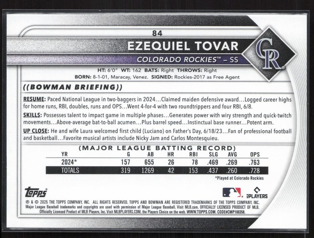 2025 Bowman #84 Ezequiel Tovar