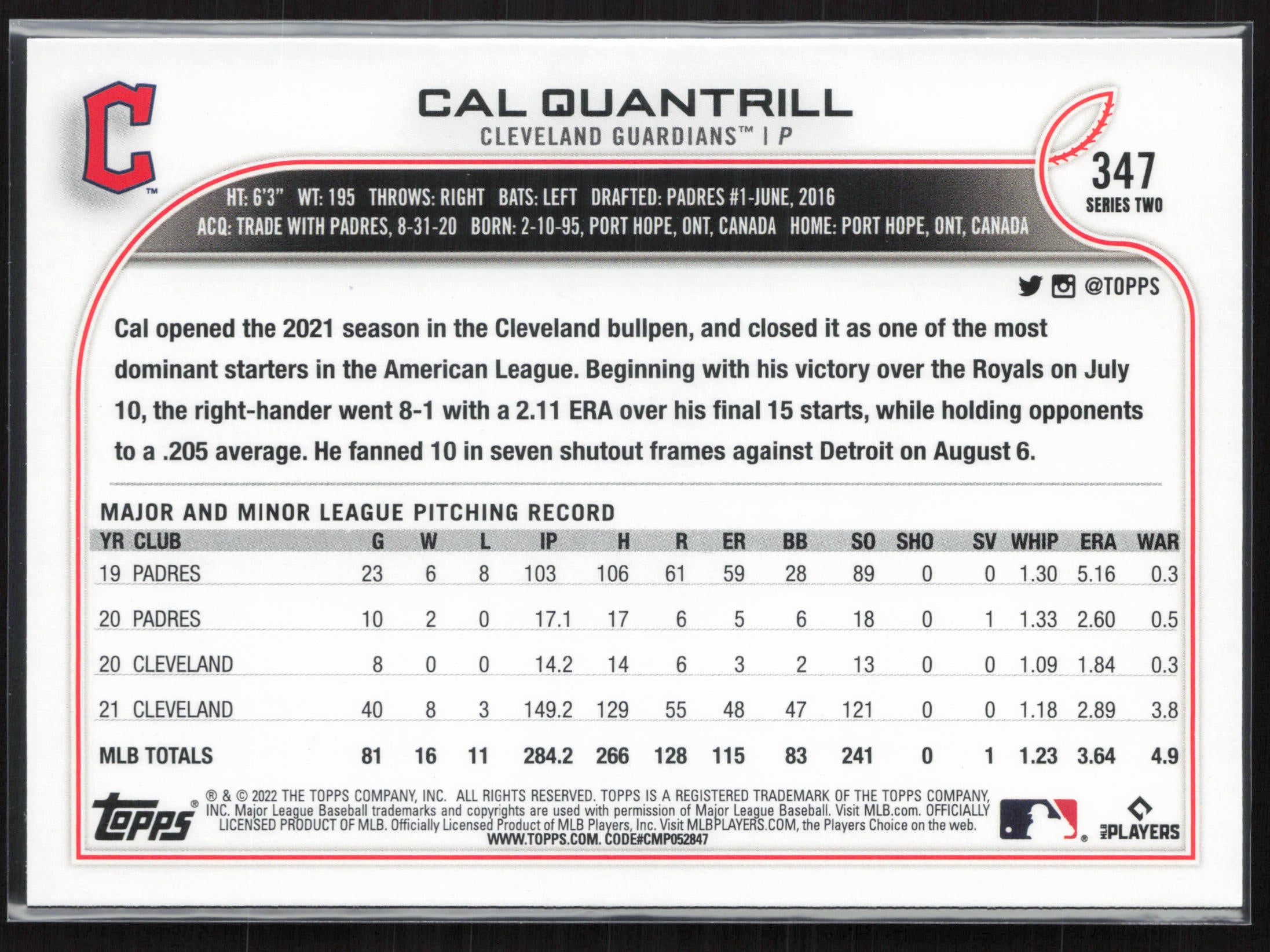 2022 Topps #347 Cal Quantrill