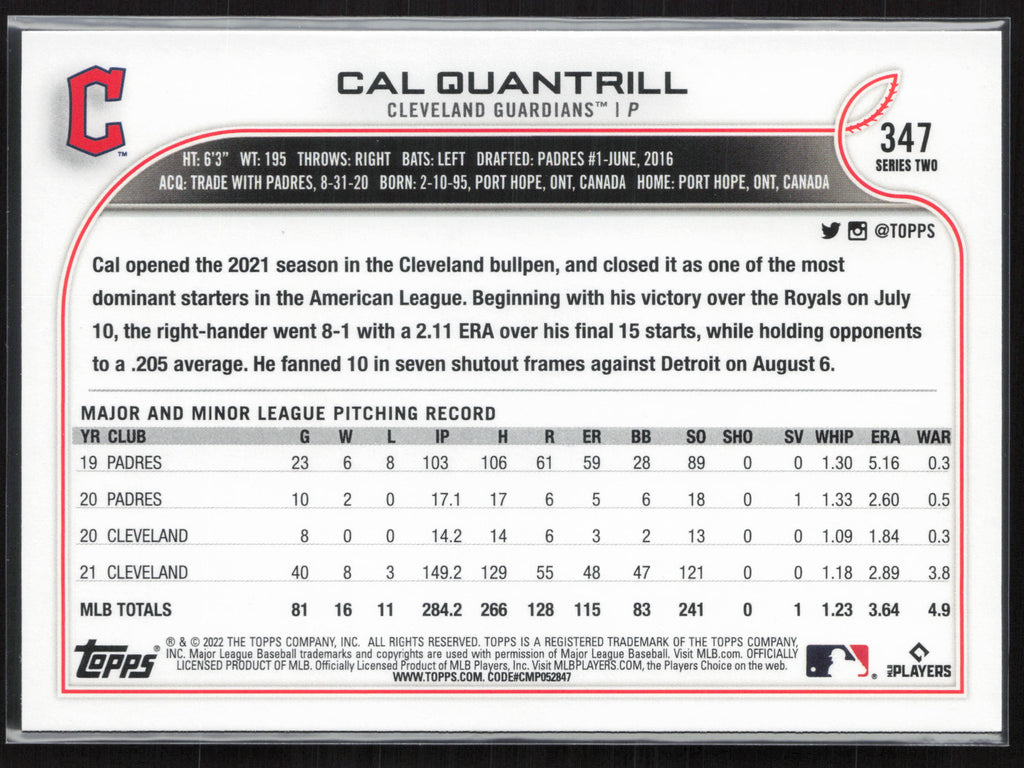 2022 Topps #347 Cal Quantrill
