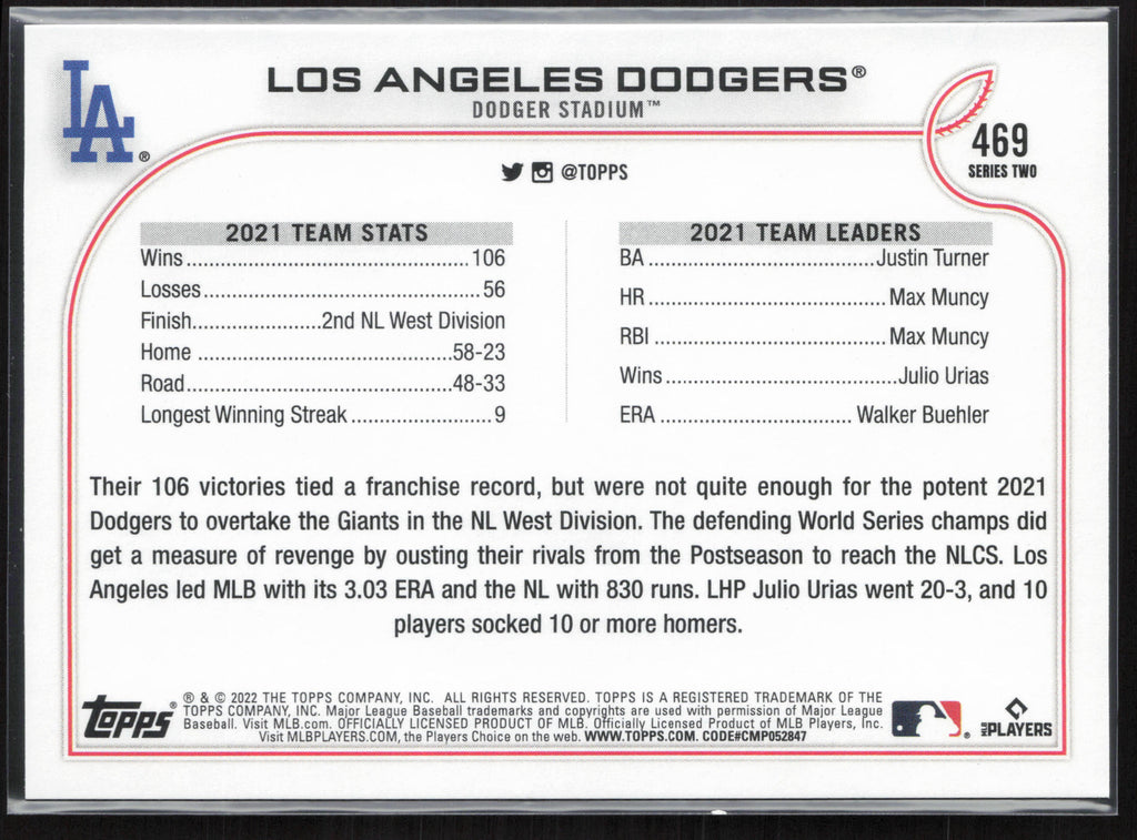 2022 Topps #469 Los Angeles Dodgers