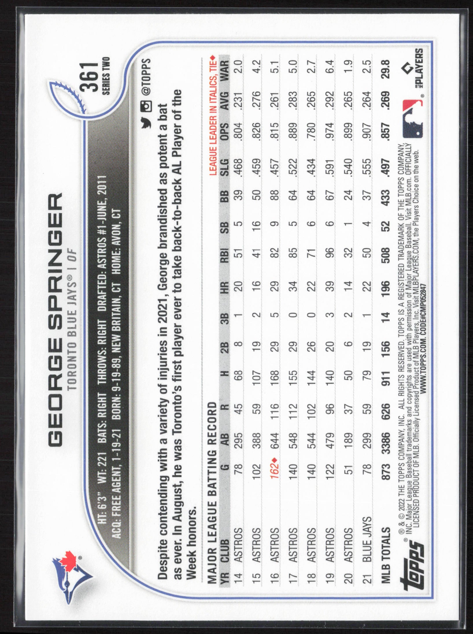 2022 Topps #361 George Springer