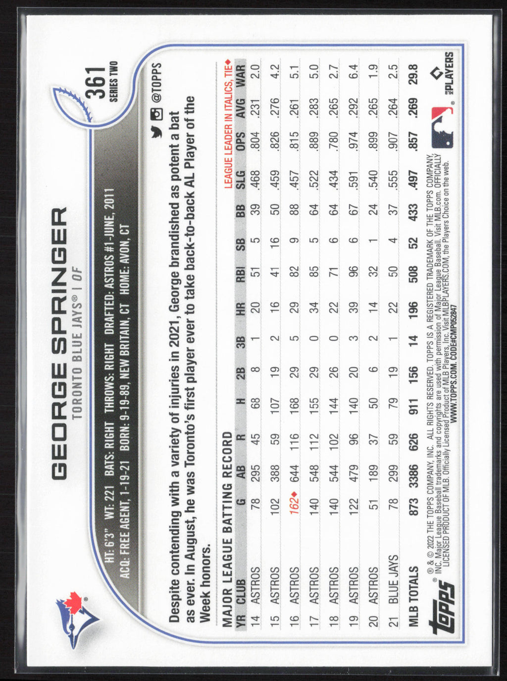 2022 Topps #361 George Springer