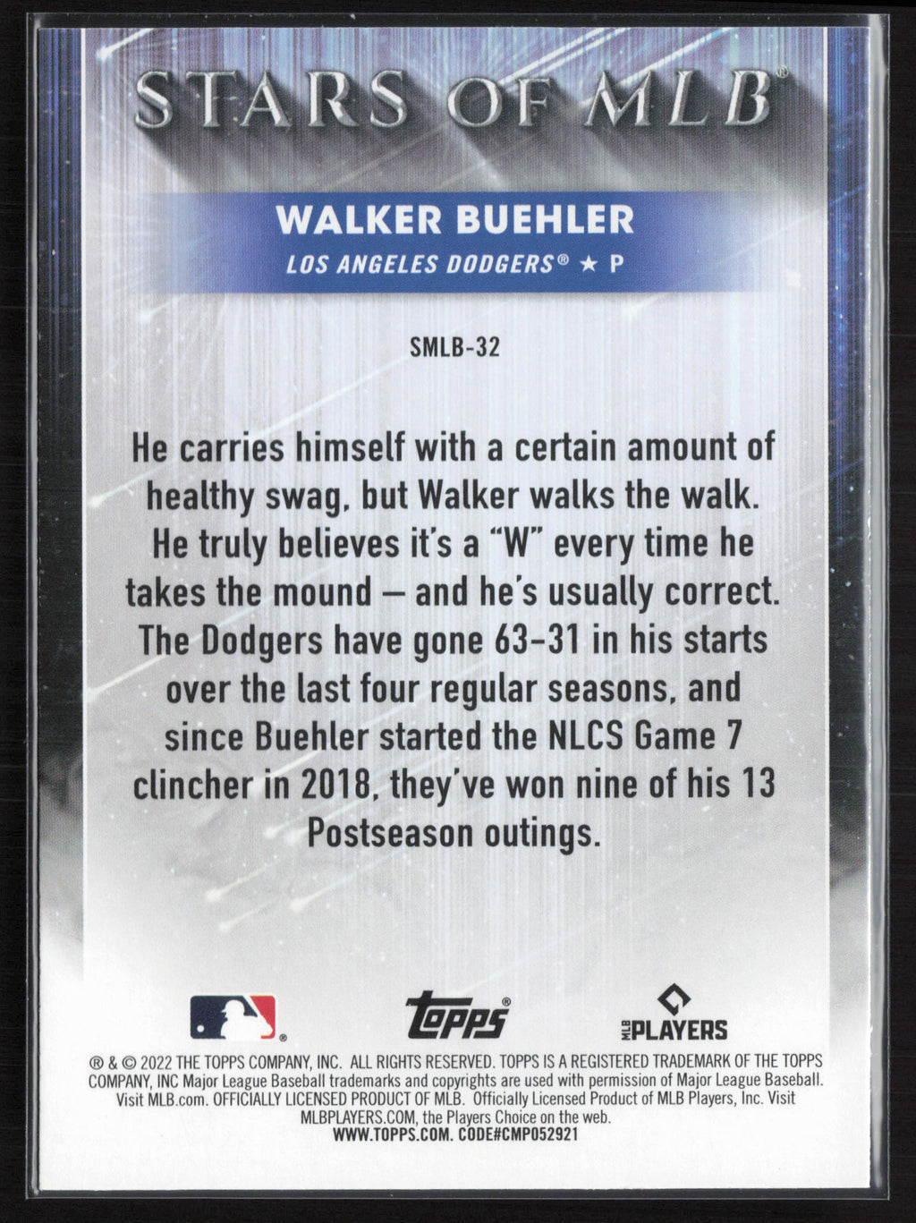 2022 Topps #SMLBC-32 Walker Buehler Stars of MLB Chrome