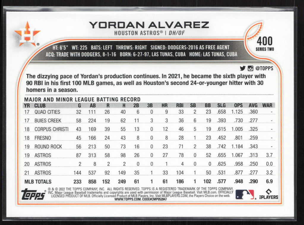 2022 Topps #400 Yordan Alvarez