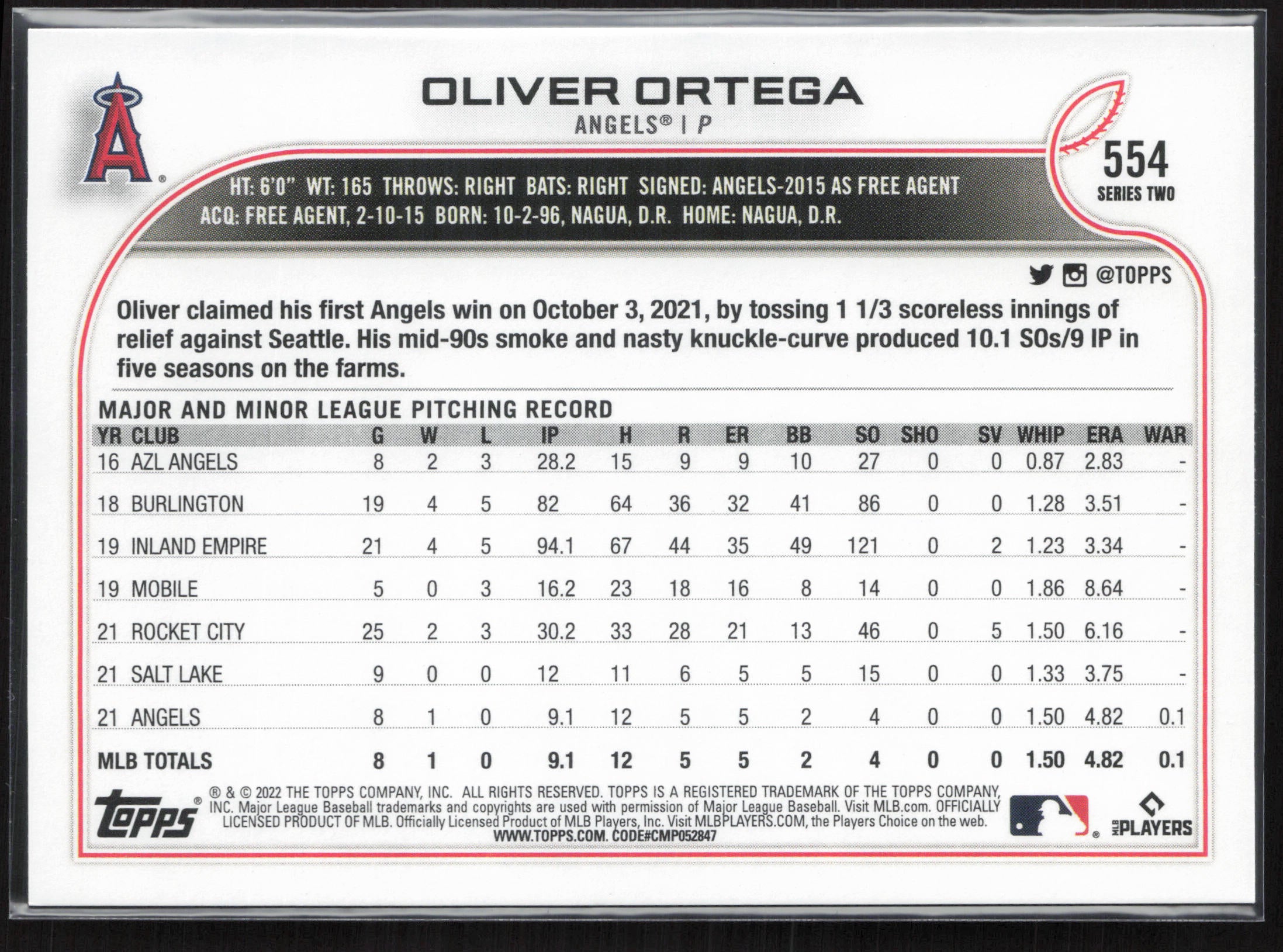 2022 Topps #554 Oliver Ortega