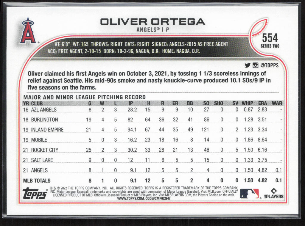 2022 Topps #554 Oliver Ortega