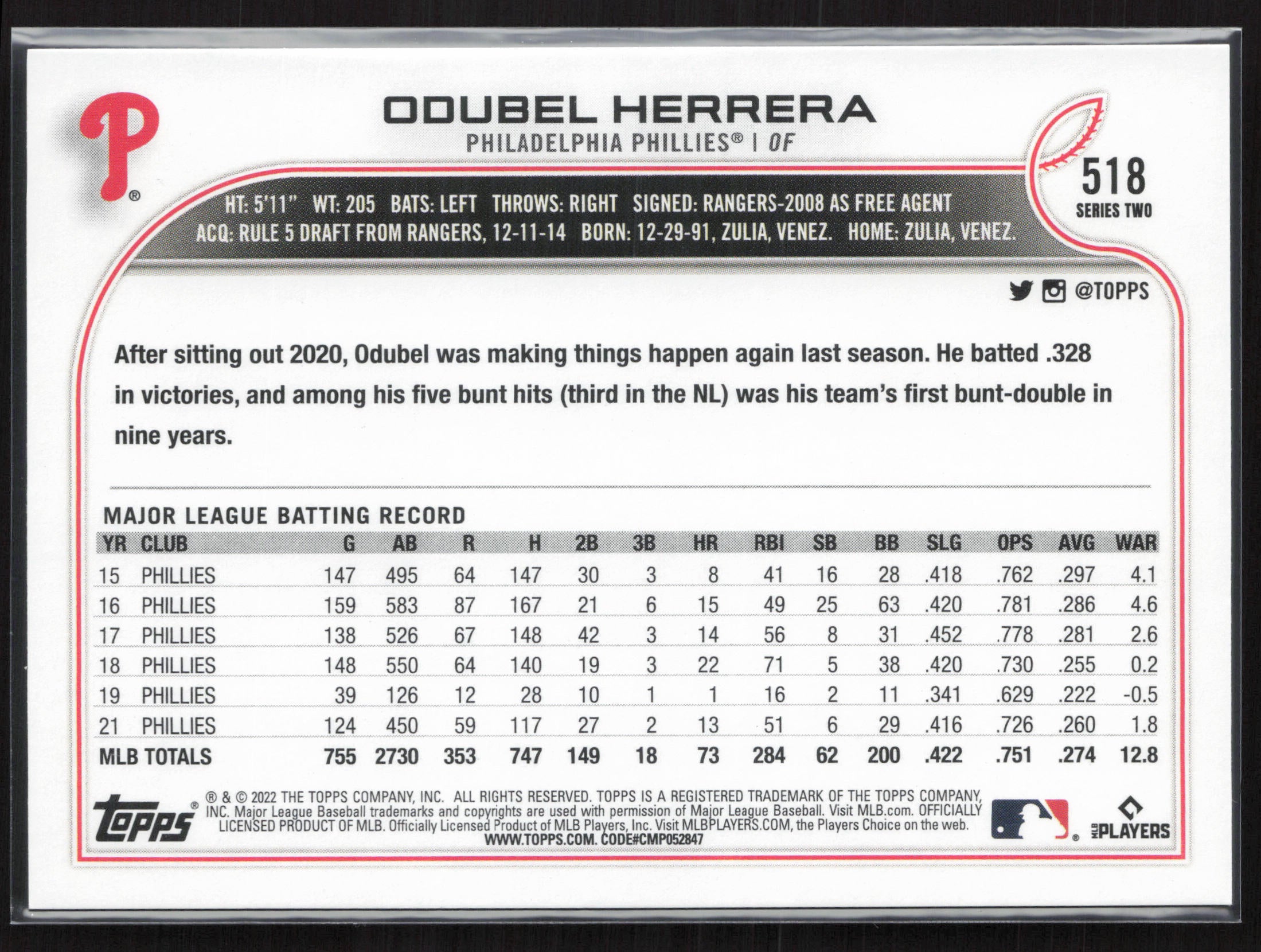 2022 Topps #518 Odubel Herrera