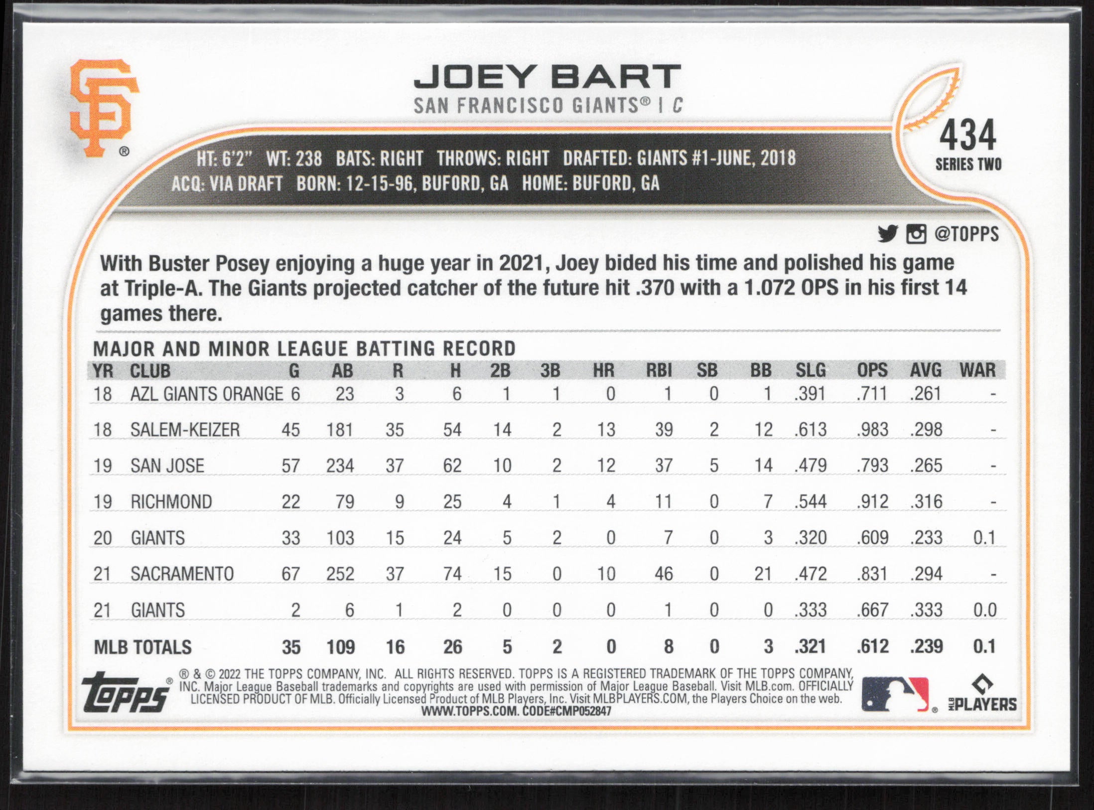 2022 Topps #434 Joey Bart