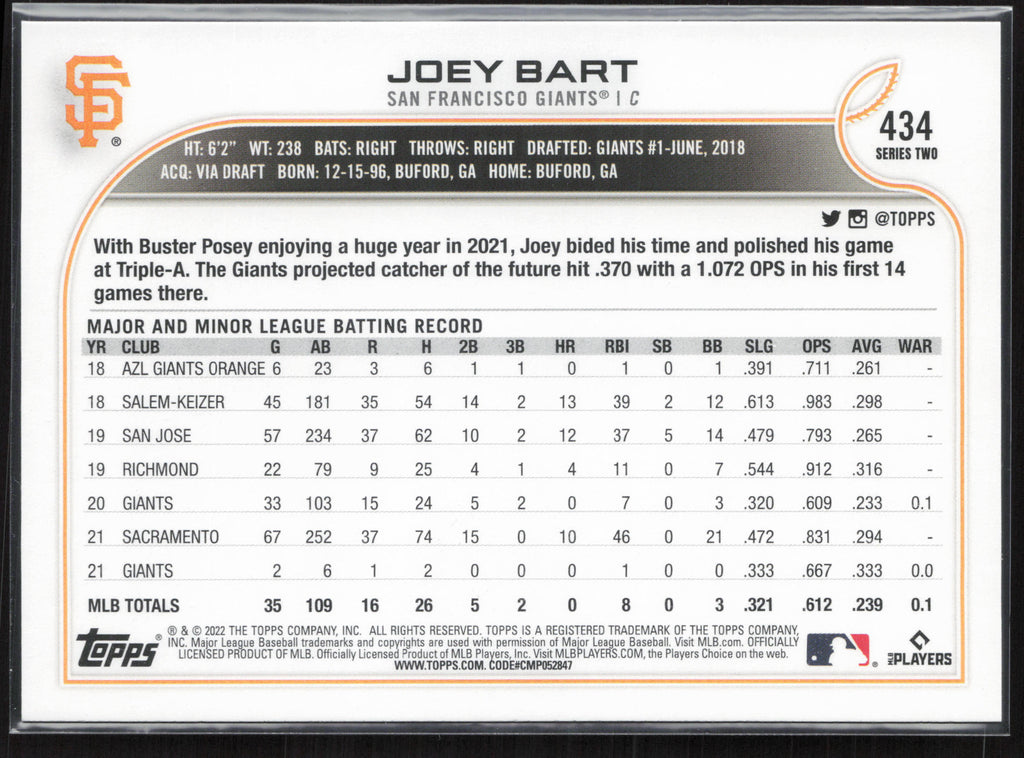 2022 Topps #434 Joey Bart