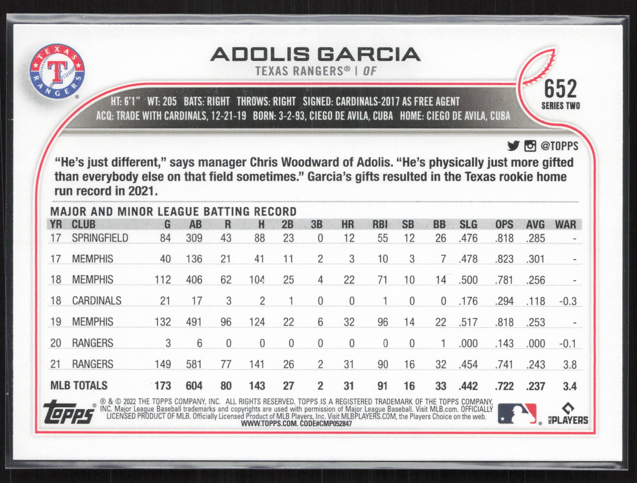 2022 Topps #652 Adolis Garcia