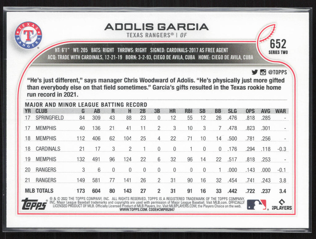 2022 Topps #652 Adolis Garcia