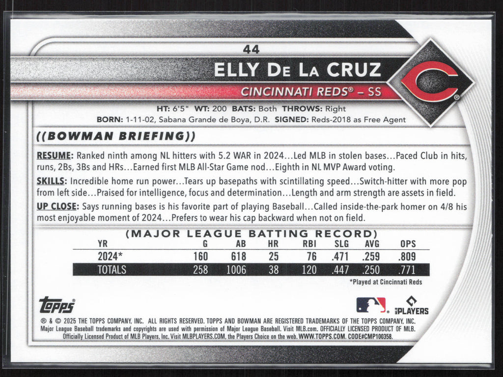 2025 Bowman #44 Elly De La Cruz