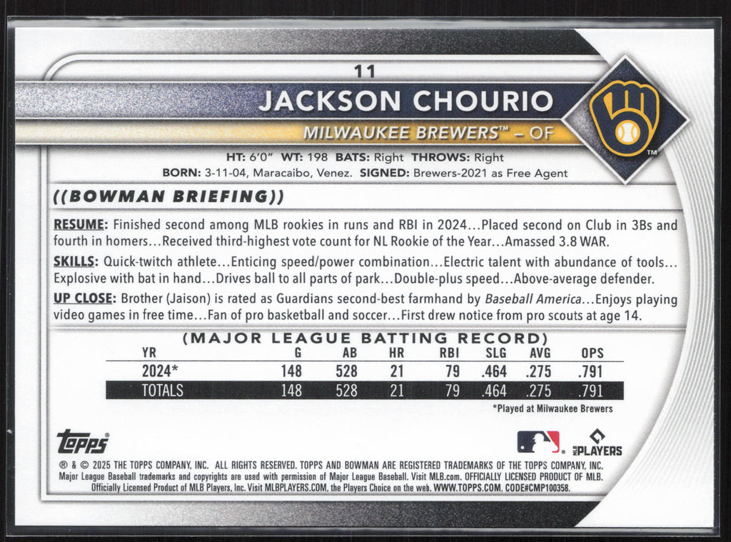 2025 Bowman #11 Jackson Chourio