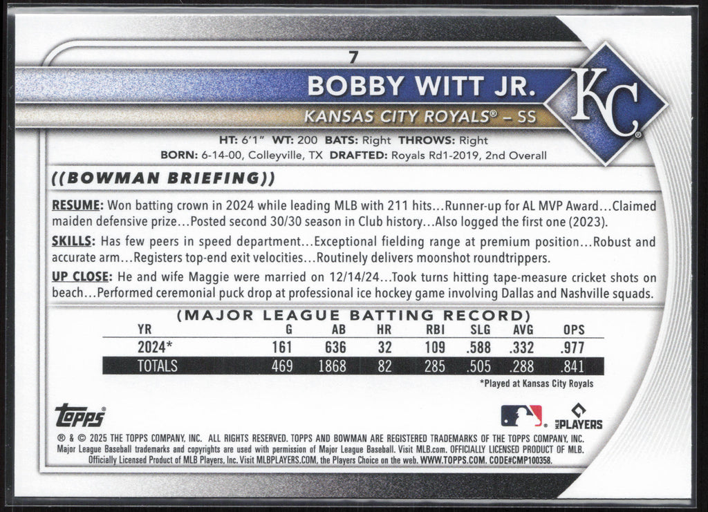 2025 Bowman #7 Bobby Witt Jr. Pink