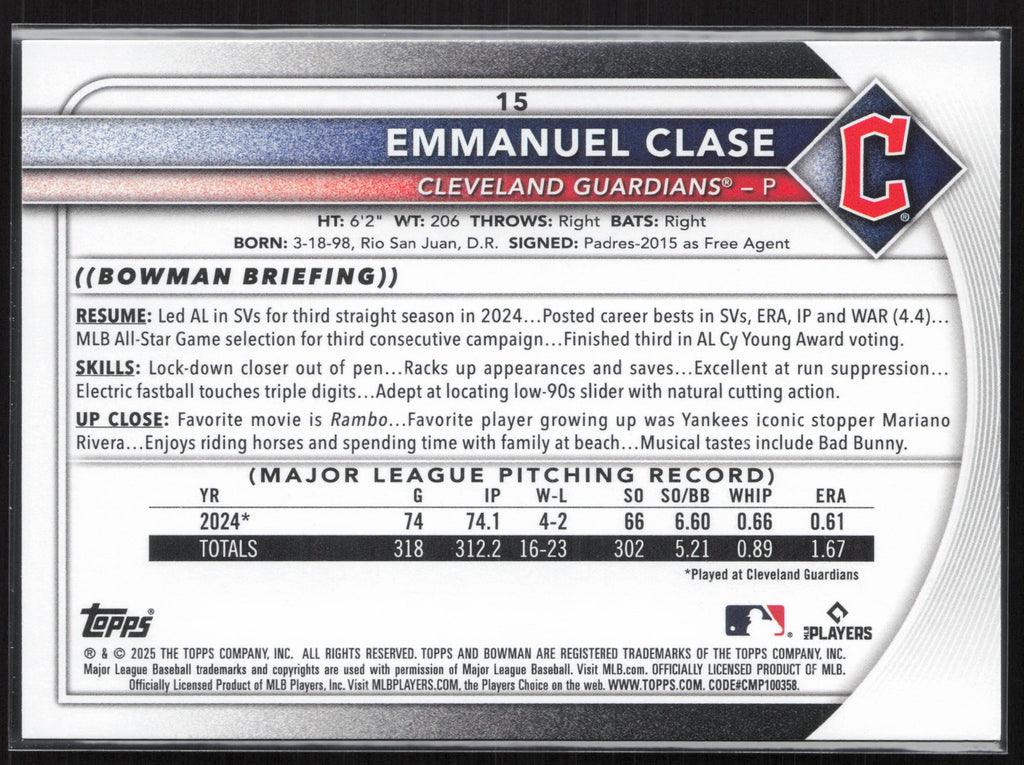 2025 Bowman #15 Emmanuel Clase
