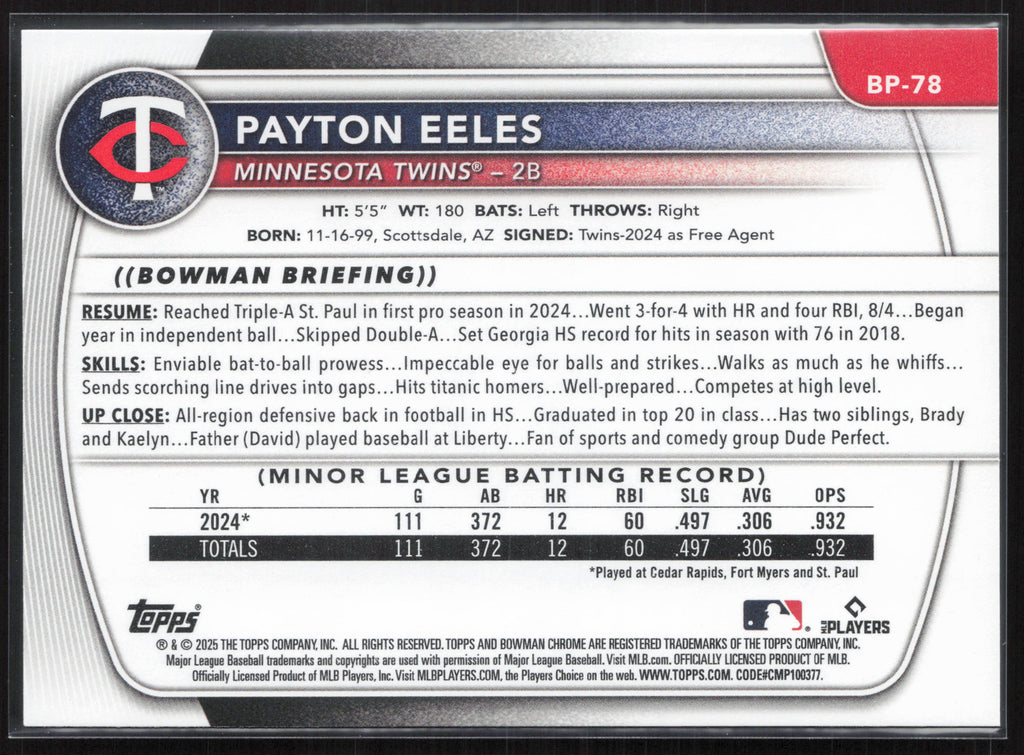 2025 Bowman #BP-78 Payton Eeles Prospects