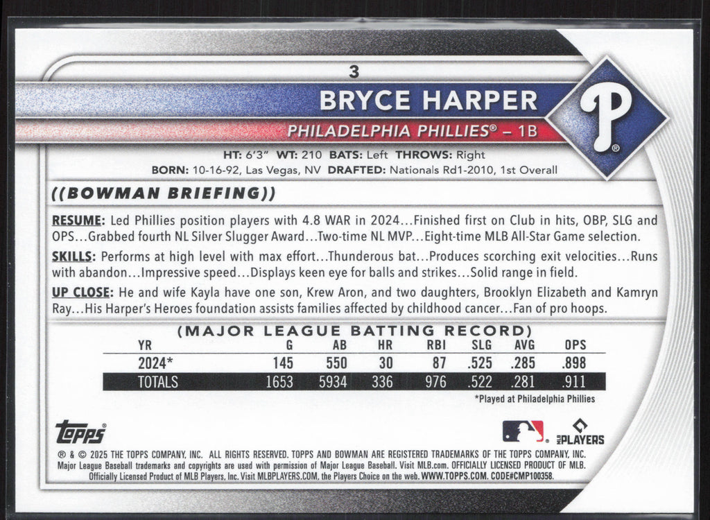 2025 Bowman #3 Bryce Harper