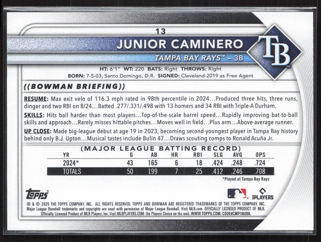 2025 Bowman #13 Junior Caminero