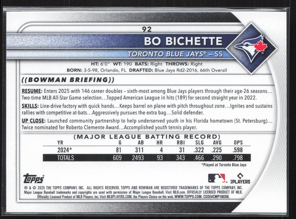 2025 Bowman #92 Bo Bichette