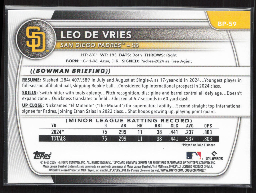 2025 Bowman #BP-59 Leo De Vries Prospects
