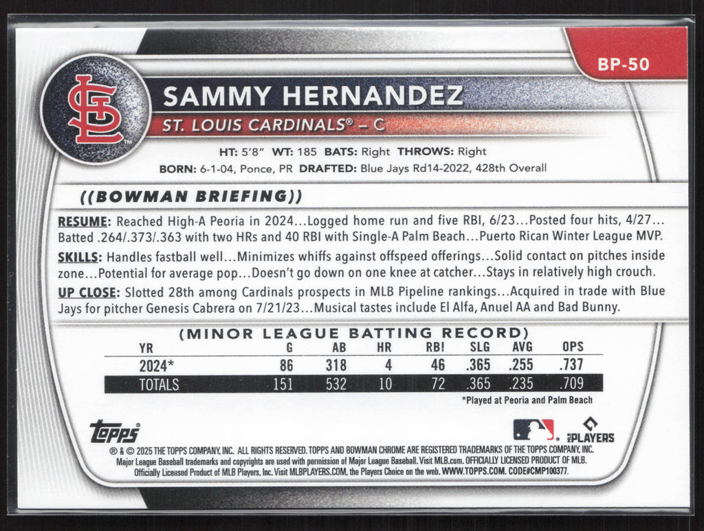 2025 Bowman #BP-50 Sammy Hernandez Prospects