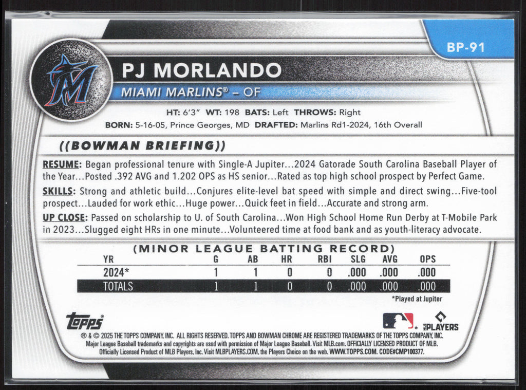 2025 Bowman #BP-91 PJ Morlando Prospects