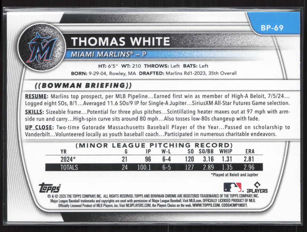 2025 Bowman #BP-69 Thomas White Prospects